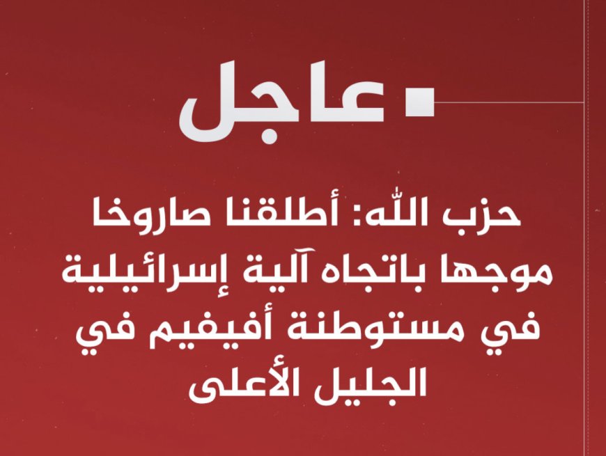 ‏⁧‫#عاجل‬⁩ | حزب الله: أطلقنا صاروخا موجها باتجاه آلية إسرائيلية في مستوطنة أفيفيم في الجليل الأعلى