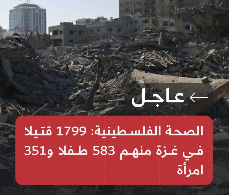 الصحة الفلسطينية: 1799 شهيدا في غزة منهم 583 طفلا و351 امرأة