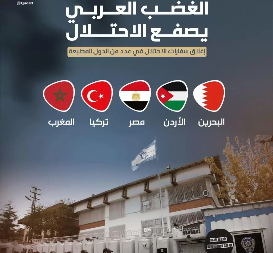 الغضب العربي والشعبي يصفع الاحتلال.. إغلاق سفارات الاحتلال في عدد من الدول المطبعة: البحرين، الأردن، مصر، تركيا، والمغرب.