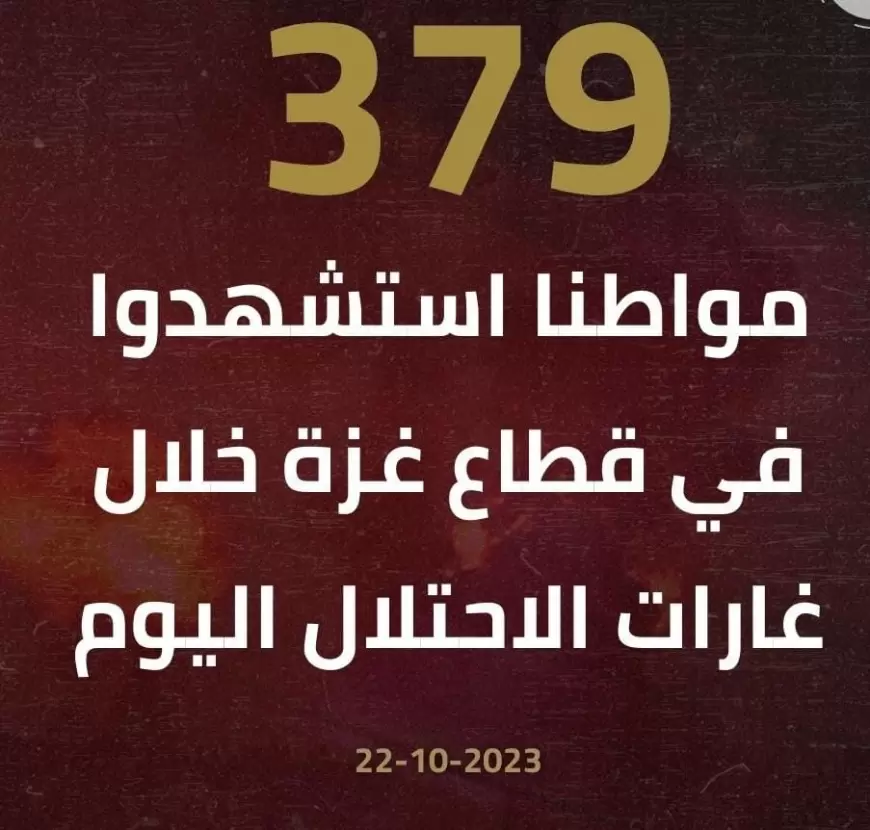 استشهاد 379 مواطنا في قطاع غزة خلال غارات الاحتلال اليوم