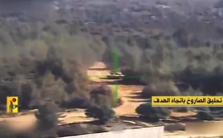 بالفيديو - استهداف حزب الله دبابة ميركافا في موقع حدب يارين  عند الحدود اللبنانية الفلسطينية