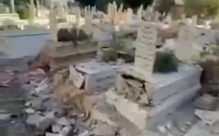 بالفيديو - ‏مشاهد من مدافن الباشورة في بيروت والاضرار التي حدثت بسبب الغارة