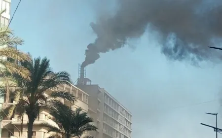 الدخان المتصاعد من كورنيش_المزرعة ناتج عن احتراق مولد كهرباء