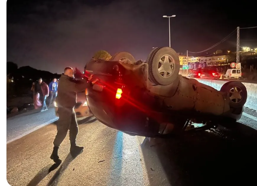 جريحتان جراء تدهور سيارة رباعية الدفع وانقلابها على طريق عام ابلح