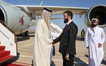 رئيس الجمهورية العربية السورية السيد أحمد الشرع يستقبل أميردولة قطر سمو الشيخ تميم بن حمد آل ثاني