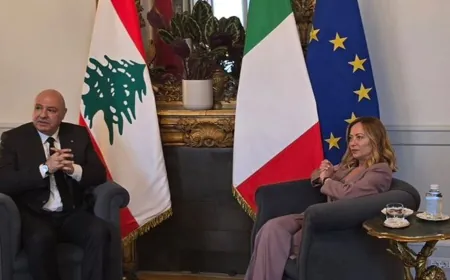 الرئيس عون يلتقي في هذه الأثناء رئيسة الحكومة الإيطالية جيورجيا ميلوني في مقر رئاسة الحكومة في روما