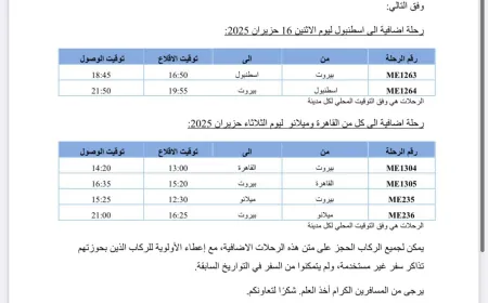 طيران الشرق الأوسط: تسيير رحلة إضافية إلى إسطنبول والقاهرة وميلانو